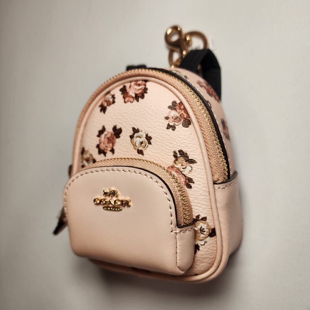 NWT COACH CAA68 Mini Court Backpack Bag Charm Rosette Print Gold/Blush/Multi - Picture 4 of 4